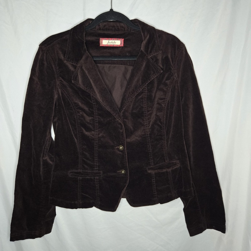 Vintage Y2K Jordache Brown Velvet Short Blazer Jacket XL Boho Academia Hipster